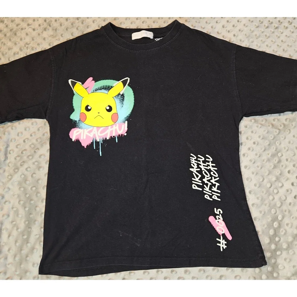 H&M Pokemon Pikachu Graffiti High Voltage Black‎ T-Shirt Kids Size 11-12 152